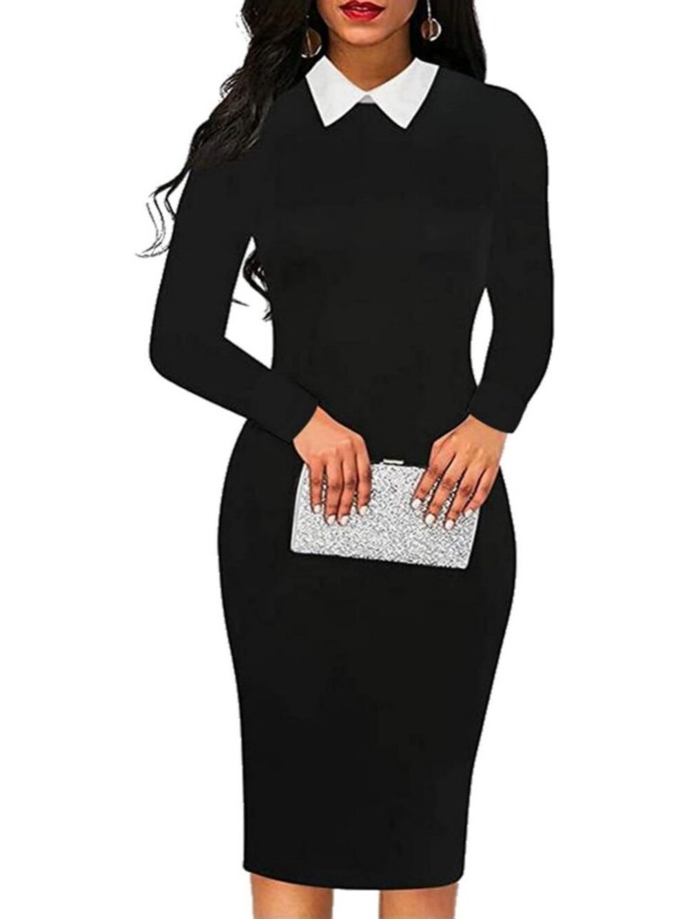 Chic Peter Pan Collar Sheath Dress with Sleeves - Stylish Office Wear